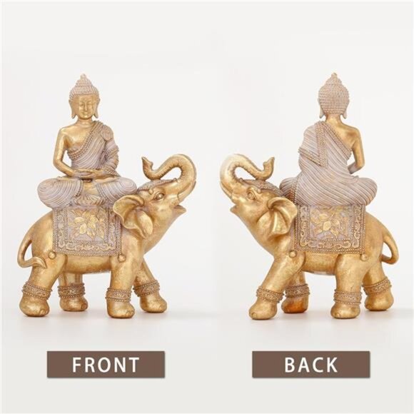 Gold Buddha Statue Elephant Meditation Decor Zen Home Feng Shui Spiritual Gift - Picture 6 of 8